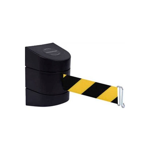 Lawrence Metal Prod. Tensabarrier Warehouse Retractable Belt Barrier, Rack Mount, Black Case W/15' Blk/Yellow Belt 897-15-W-33-NO-D4X-A - main
